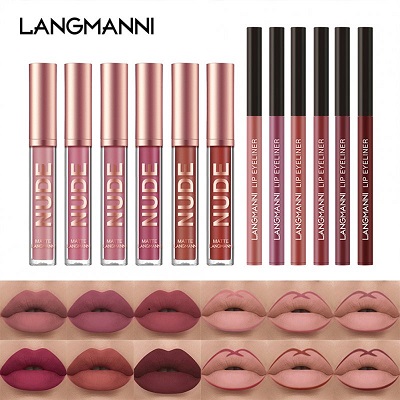 Lip Gloss Lip Liner Set 6+6 Colorful Matte