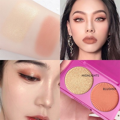 2 Color Highlighter Facial Palette Contour Shimmer Powder