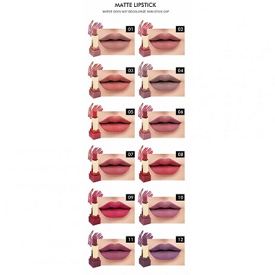 12 Pcs/set Matte Lipstick Multicolor