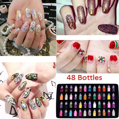 48 Bottles DIY 3D Crystal Nail Art Manicure Set